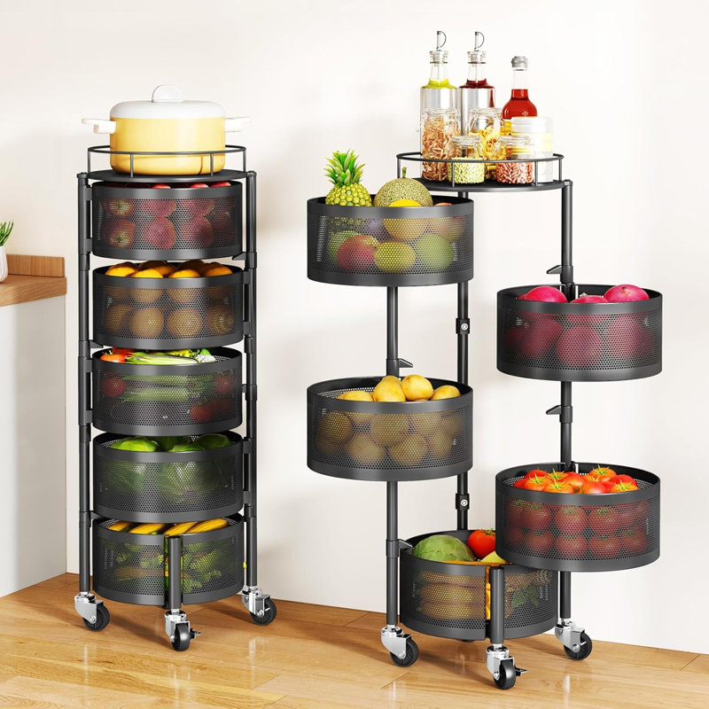 Panier de fruits et légumes de cuisine, support de rangement rotatif, rouleau à cinq couches avec couvercle supérieur