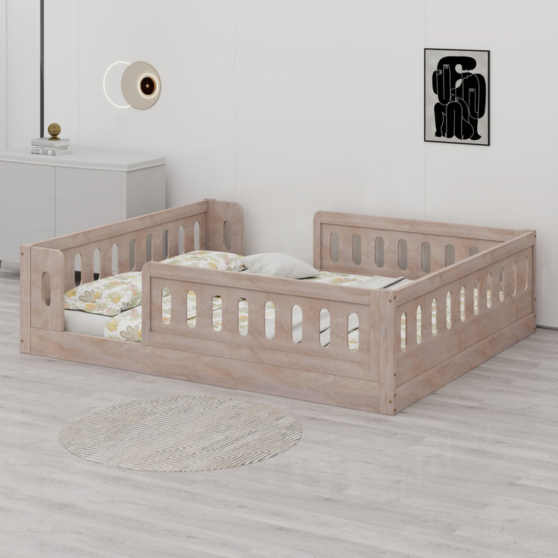 Wood Platform Bed Featuring Guardrail, Natural