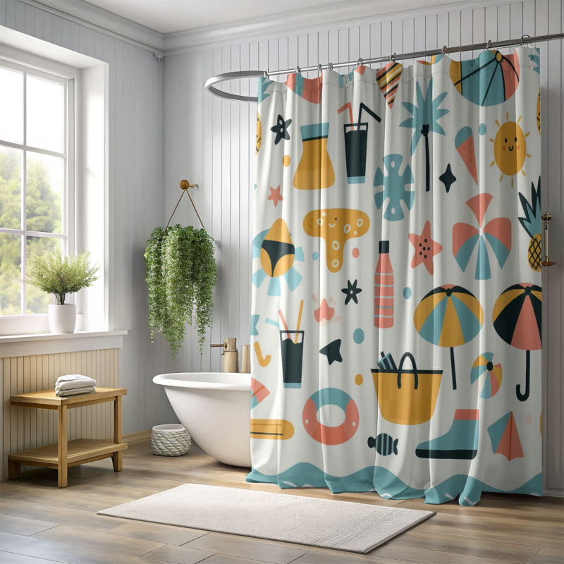 Rideau de douche standard 1 pièce Cofi Beachy Fun, H 74 po x l 71 po