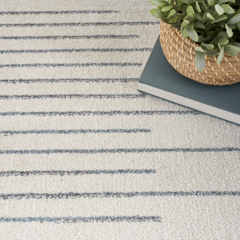 Atushi Machine Washable Geometric Navy Blue/White Area Rug, Rectangle 5'3" x 7'