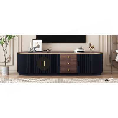 Meuble télé moderne et minimaliste avec plusieurs options de rangement pour le salon