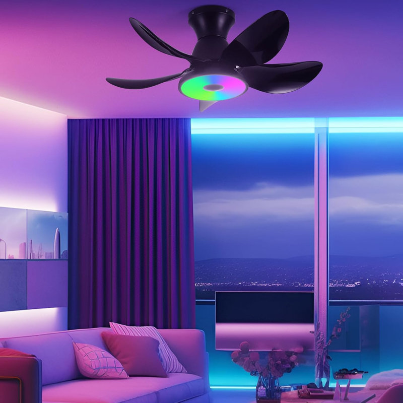 Flush Mount Ceiling Fans With RGB Lights Remote/App Control, Low Profile Ceiling Fan With Light, Small Dimmable RGB Fan Light, Reversible 3 CCT 6 Speeds For Bedroom Living Room (36In,RGB)