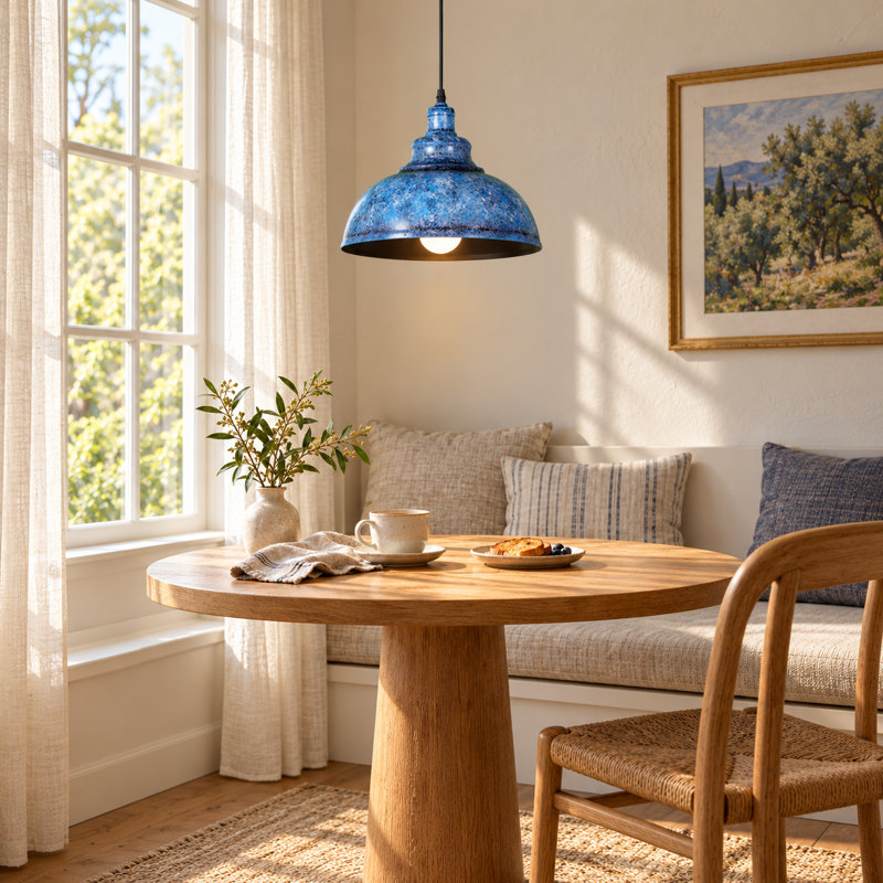 11.4" 1-Light Distressed Blue Metal Dome Pendant with Bulb Included