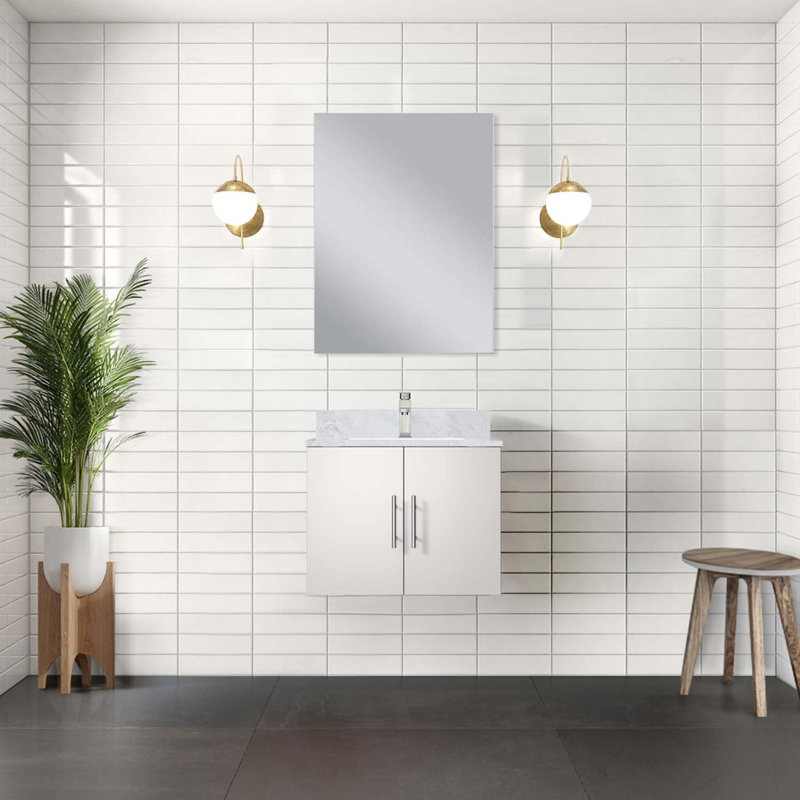 Ensemble de meuble-lavabo avec robinet et miroir DEL, Blanc lustré, 24"