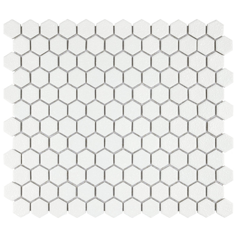 Hudson 1" Hex Crystalline White 11-7/8" x 13-1/4" Porcelain Mosaic Floor and Wall  Tile