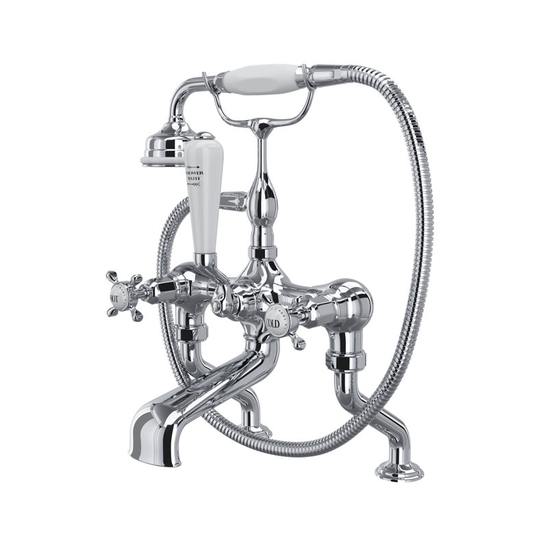Edwardian™ Exposed Triple Handle Deck Mounted Clawfoot Tub Faucet, Polished Chrome