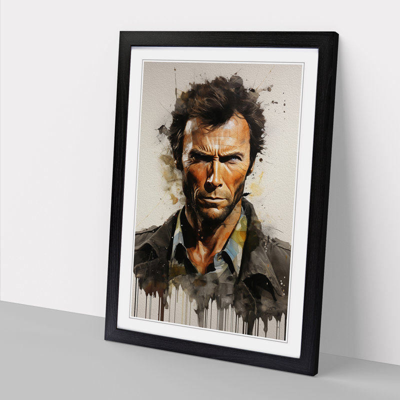 Clint Eastwood Hard Edge - Single Picture Frame Print on Wood, Black Framed, 46cm H x 34cm W x 2cm D