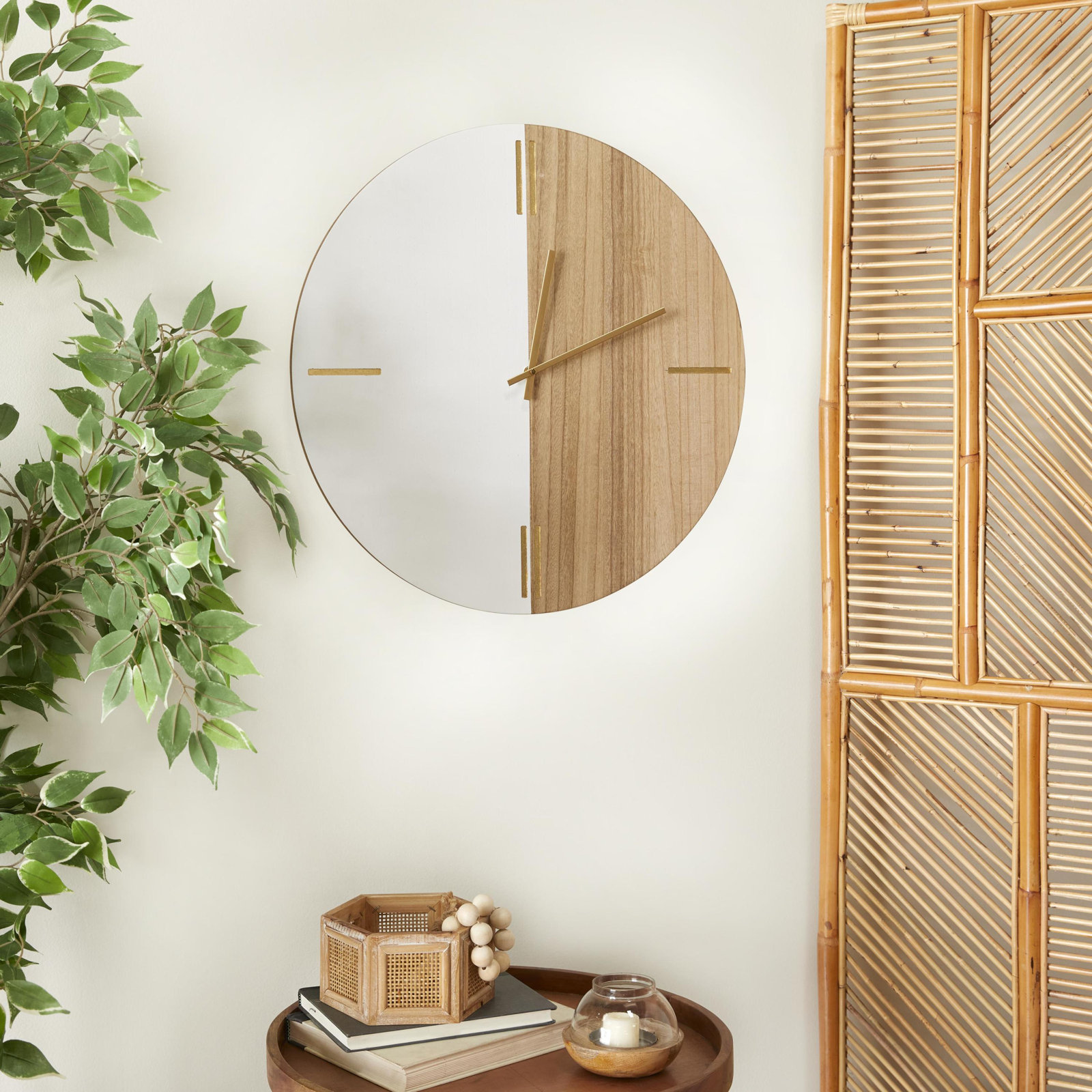 2.1'' Wood Wall Clock, Brown/White