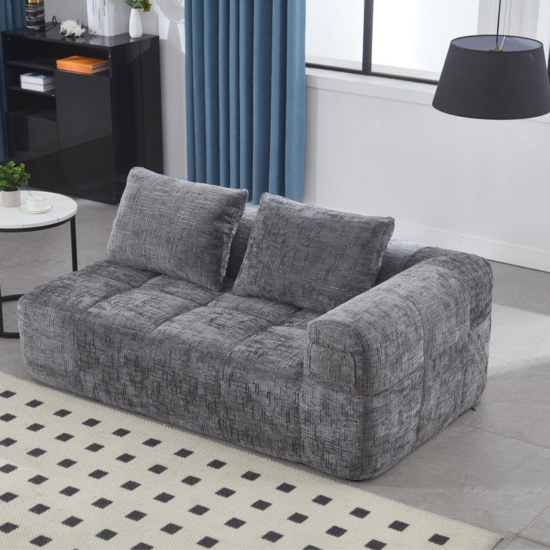 Minimalist modular sofa in premium wrinkle-resistant display fabric with ergonomic design, Gray Chenille