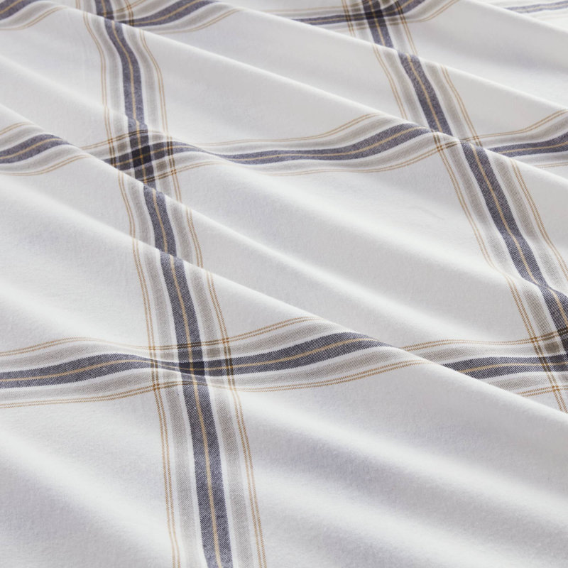 Full Blue Plaid Cotton Flannel Bedding Set