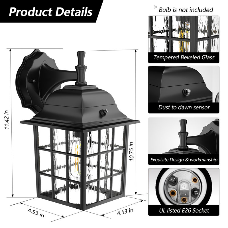 Dusk To Dawn Outdoor Wall Light Fixtures - Sensor Porch Lights, Exterior Wall Sconce, Anti-Rust, Waterproof, Garage & Doorway Lights(Excluding Light Bulbs)