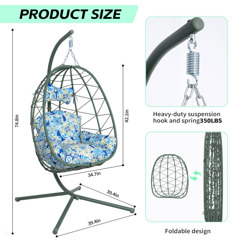 Hanging Egg Chair with Stand Indoor Outdoor PE Wicker Swing Hammock Chair with Washable Cushion for Patio Bedroom Balcony Garden