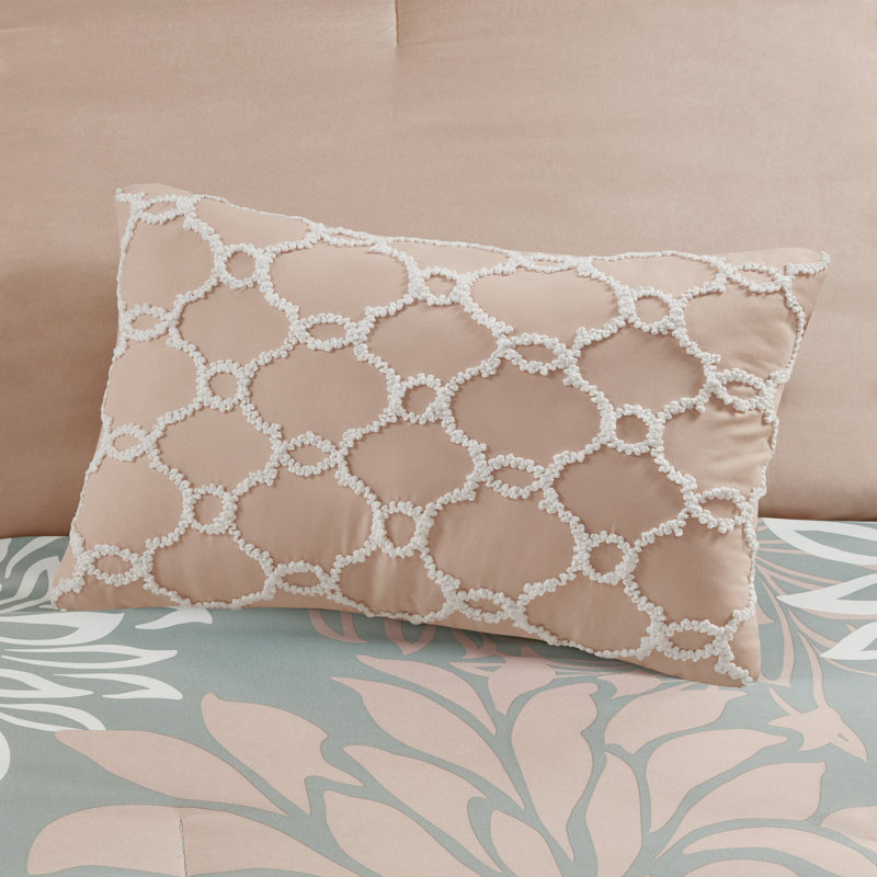 Gray and Blush Floral Queen Microfiber Comforter Set
