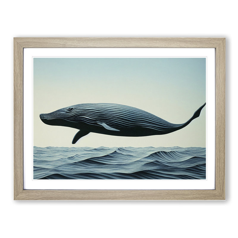 Modern Whale - Framed Print, 25cm H x 34cm W, Oak Framed