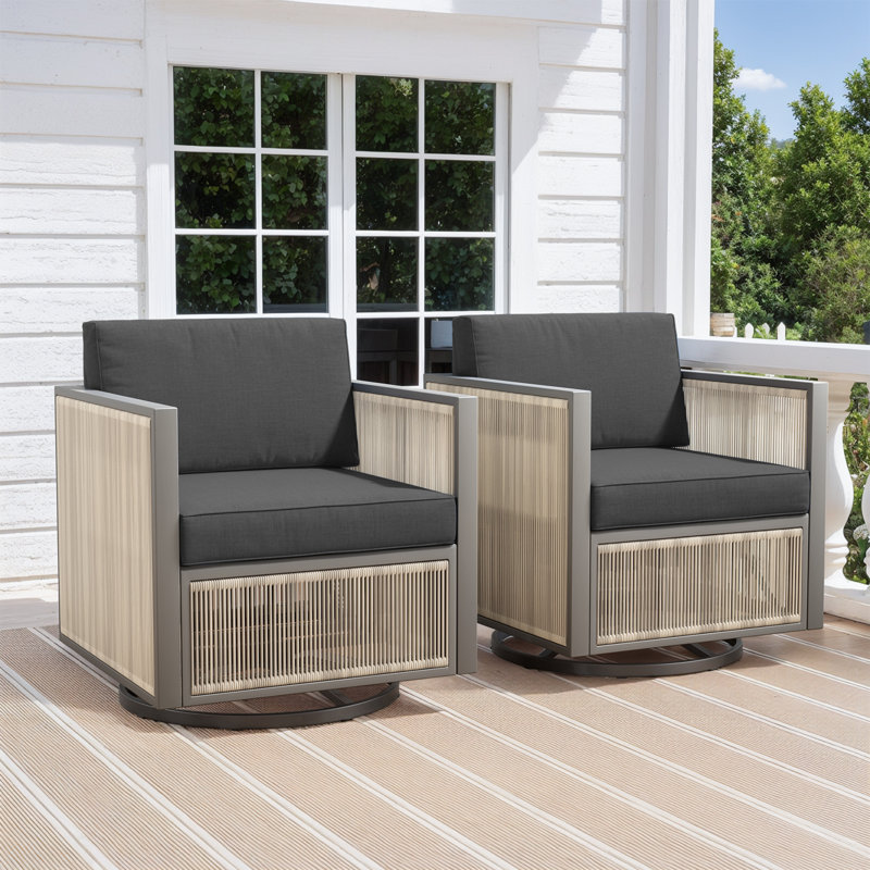 Hokku Designs Fauteuils coulissants pivotants d'extérieur, chaises de patio rotatives à 360 ° en osier avec coussins épais