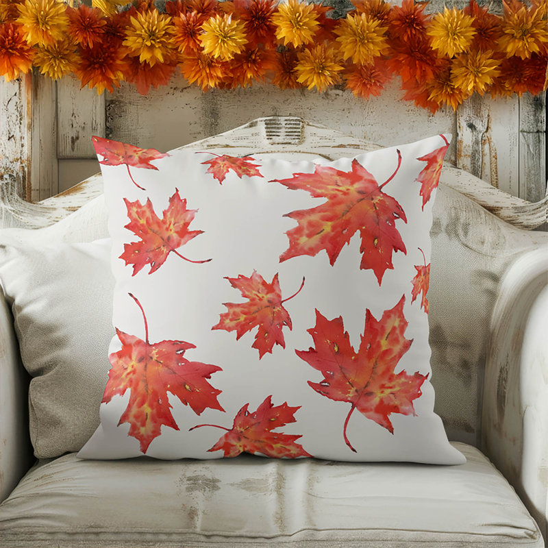 Fireleaf Pattern Decorative Seasonal Throw Pillow, Alabaster Floral, Square 16"