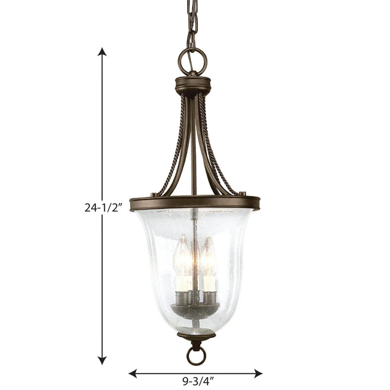 Antique Bronze Seeded Glass 3-Light Pendant