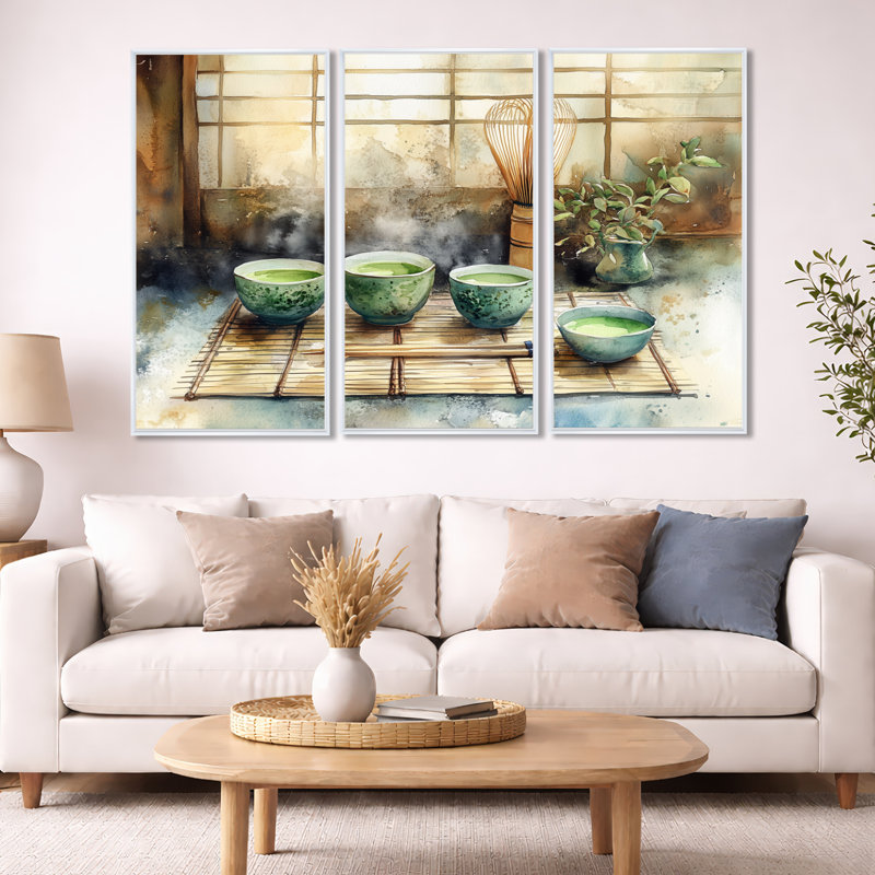 Art mural, impression sur toile, ensemble de 3 toiles japonaises encadrées, H 40 po x l 60 po, Cadre flottant blanc