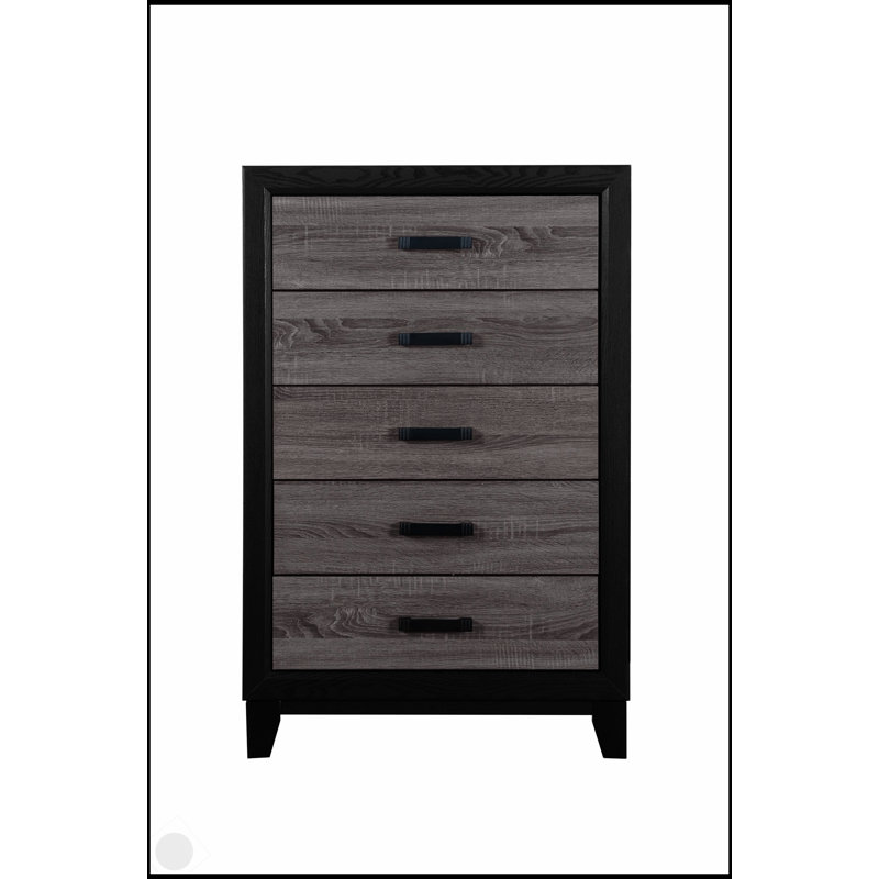 Commode 5 tiroirs SOLUTO moderne rustique gris et noir avec rangement spacieux et design campagnard urbain