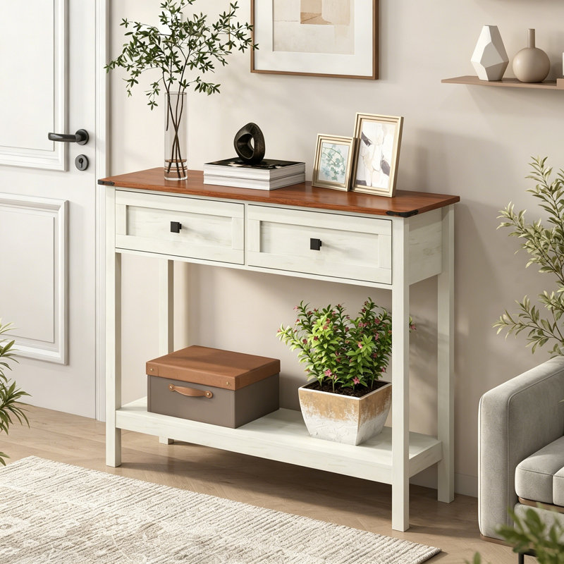 Console avec 2 tiroirs et tablette de rangement inférieure