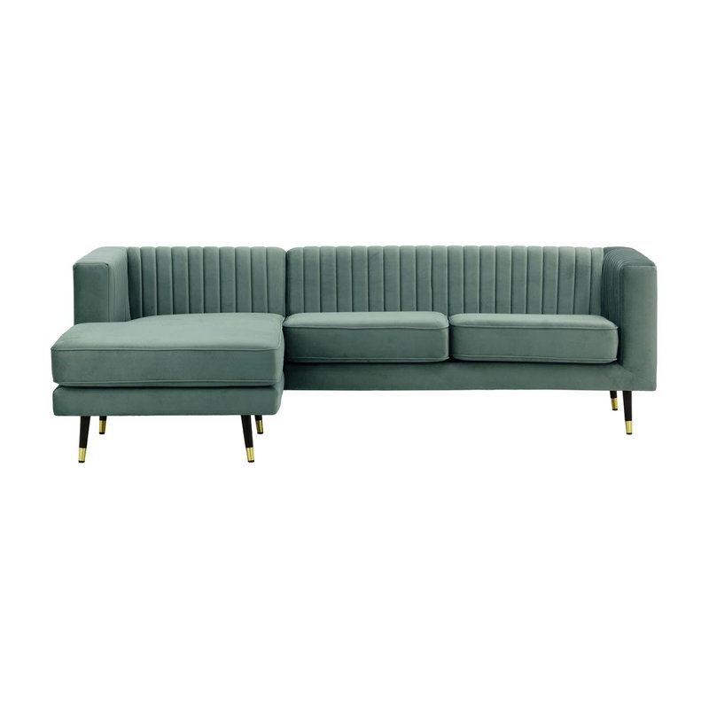 Monaville 4 Seater Velvet Sofa & Chaise, Left Hand Facing, Blue