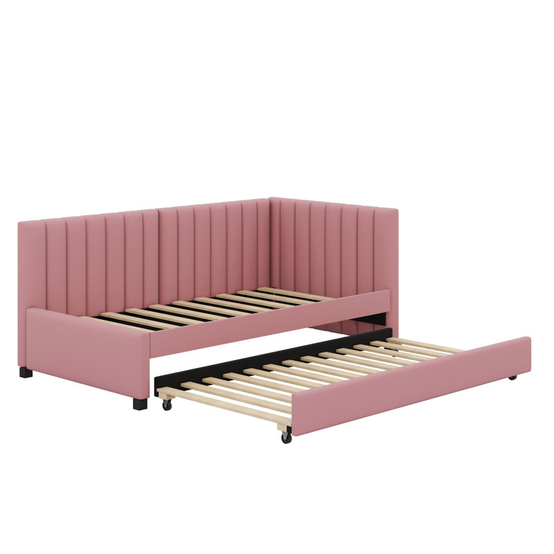 Lit de jour simple rembourré avec couchette, Rose