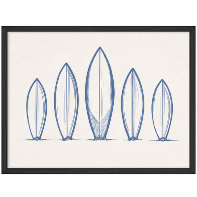 Minimal Surfboard Line Art Framed Wall Art Prints - Modern Coastal Design for Living Room Office