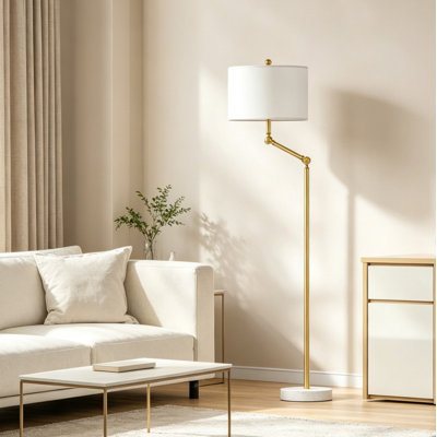 Lampe sur pied moderne avec lampadaire rotatif, base en marbre et interrupteur à fermeture à glissière, abat-jour en tissu doux pour la décoration intérieure