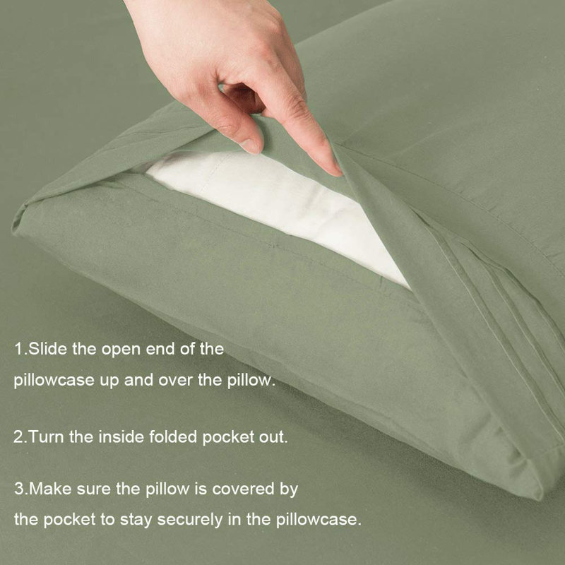 Lot de 2 taies d'oreiller en microfibre douce brossée, Grand lit, Vert sauge