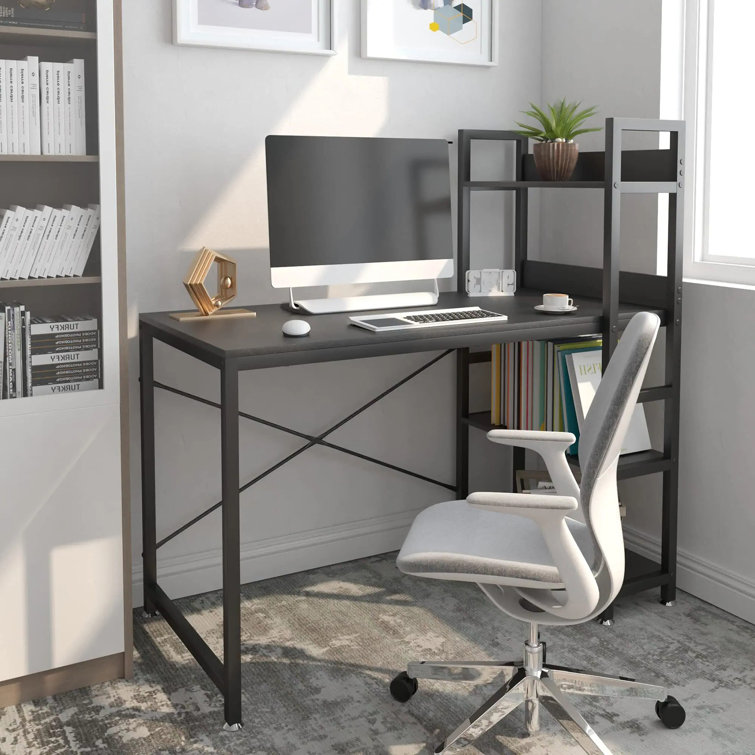 Fortney Home Office Desks with Reversible Bookshelf 17 Stories Color (Top/Frame): Oak/Black, Size: 47.64 H x 47.24 W x 25.2 D