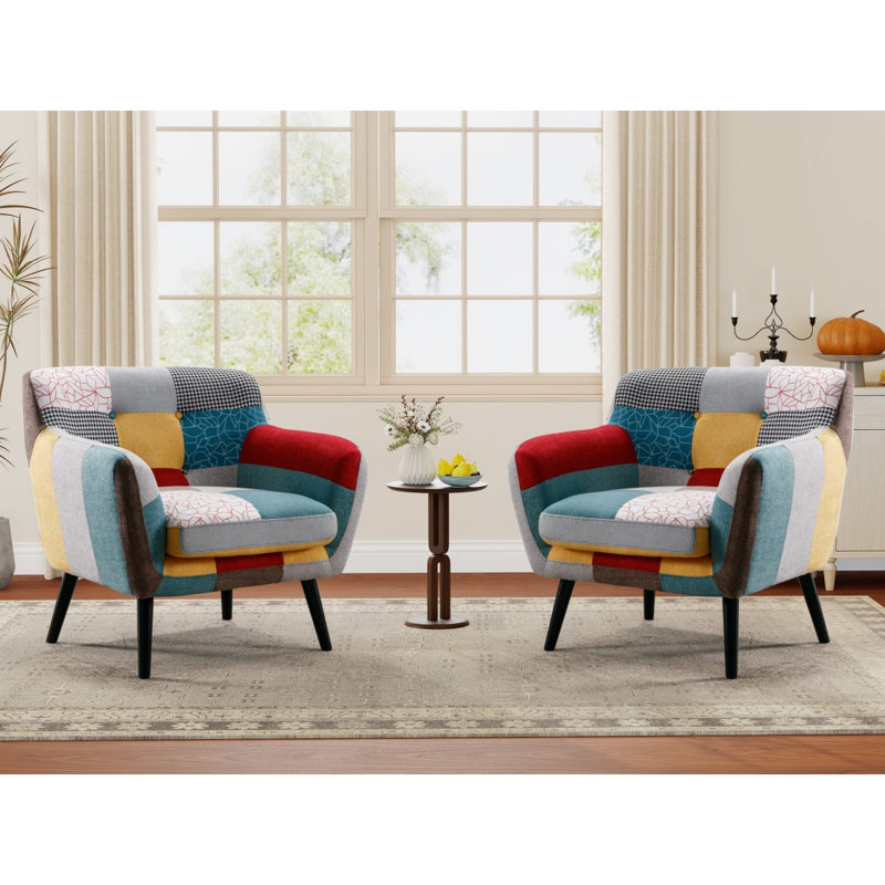 Orleans 33.1'' Wide Modern Linen Patchwork Accent Chair With Padded Seat