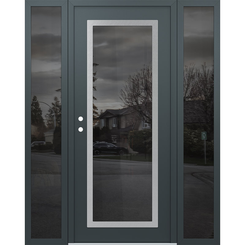 Panneau d'entrée en acier argenté anthracite / anthracite avec panneau avant et porte latérale, L 65,69 po x H 81,69 po