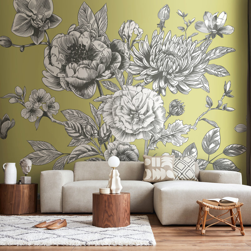 2.4m x 3m Smooth Wallpaper Roll, Yellow/Grey