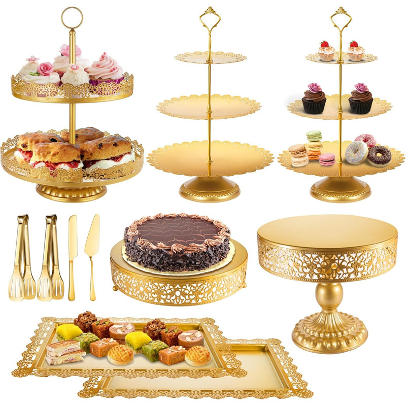 Présentoir à gâteaux en métal doré