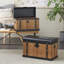 Ensemble coffre de rangement décoratif en bois clair avec dessus en métal noir et clous dorés Clairann