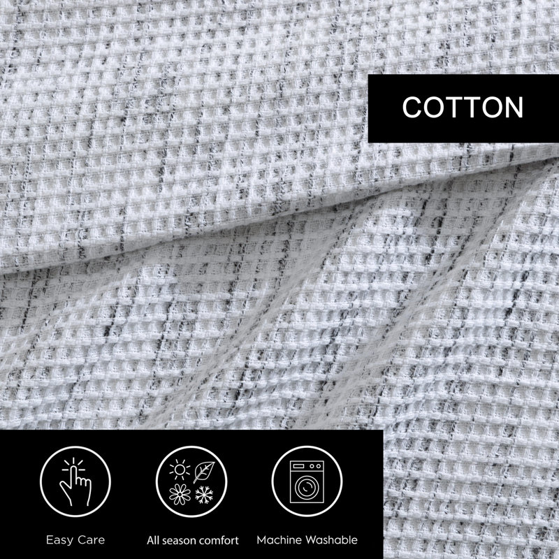 Vera Wang Jaspe Waffle Cotton White King Blanket, Queen