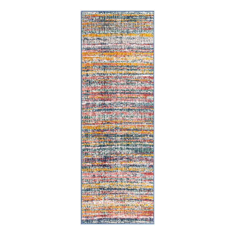 Tapis rayé jaune / bleu / rouge / bleu marine Hulsey, Tapis de couloir 2 pi 2 po x 5 pi 11 po