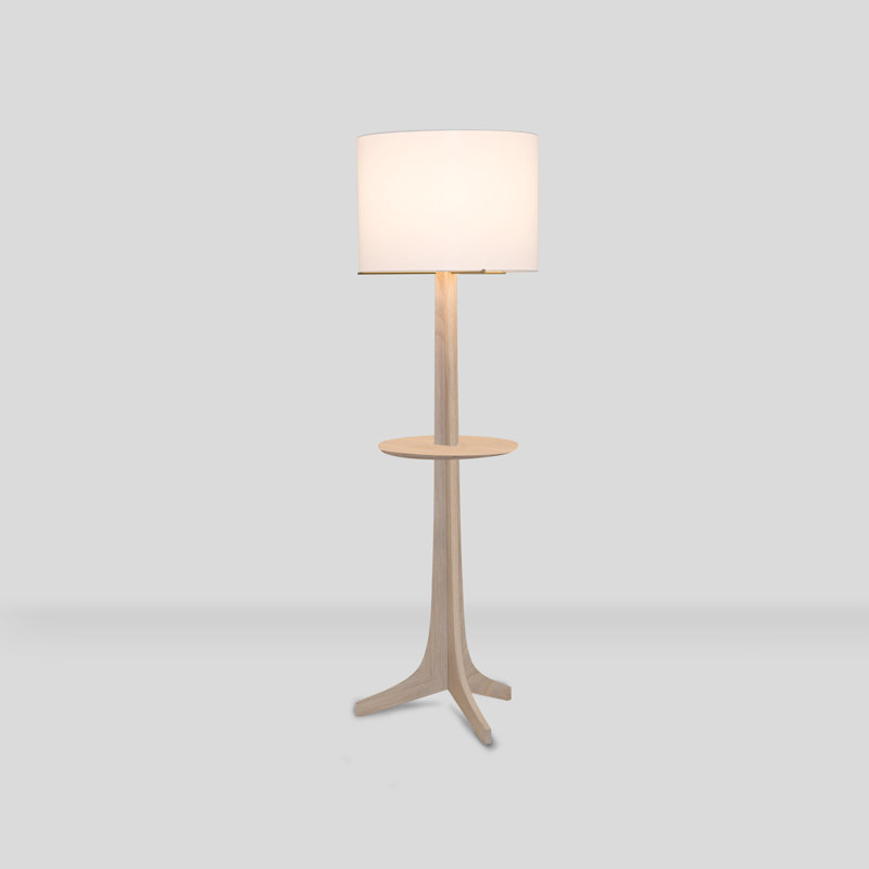 Lampe sur pied 59 po Nauta, Lin blanc, Laiton brossé / chêne délavé blanc / bois expo