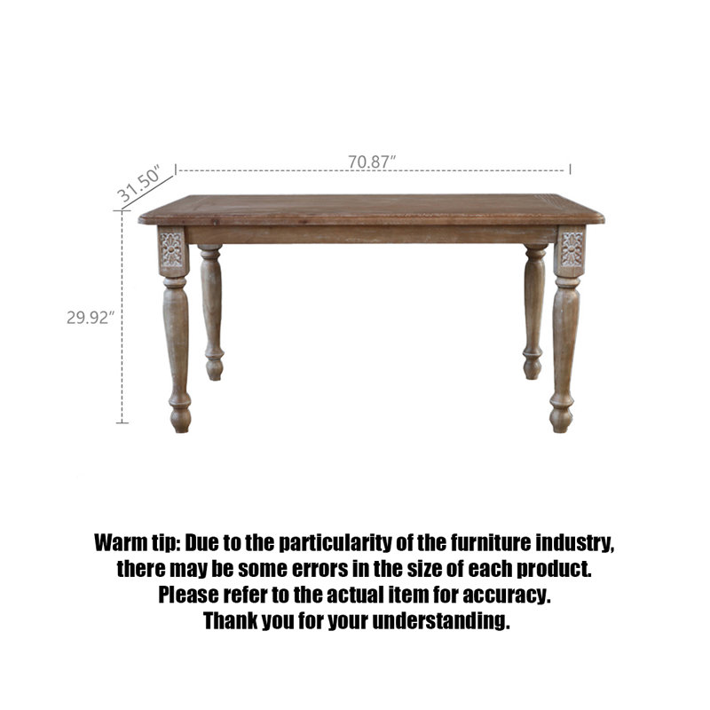 Table de salle à manger American Country, H 29,92 po x L 70,87 po x l 31,50 po