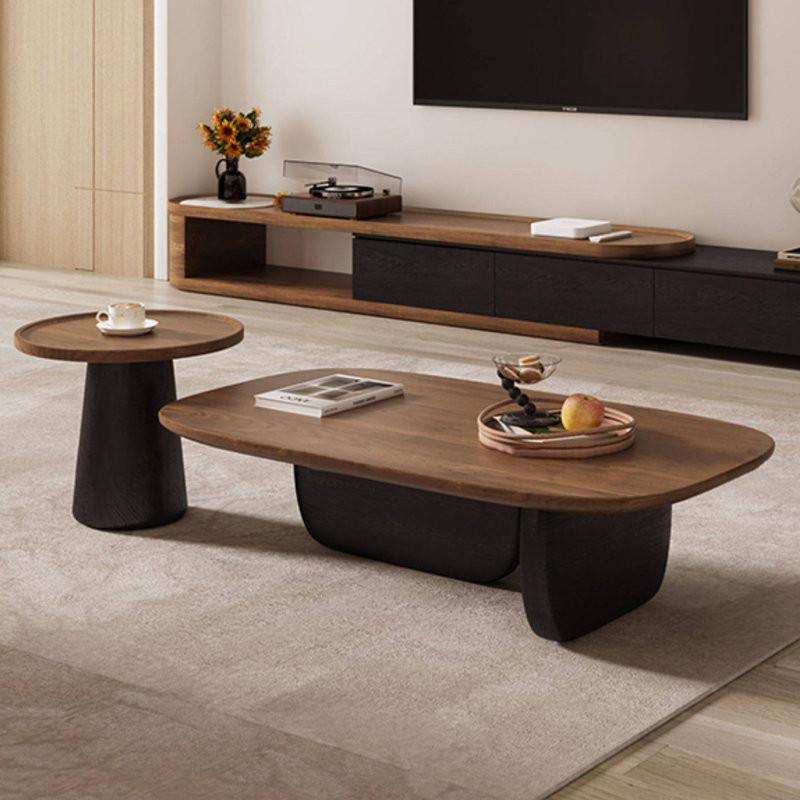 Ensemble de tables basses gigognes noyer et noir, H 16,93 po x l 68,9 po x P 27,56 po