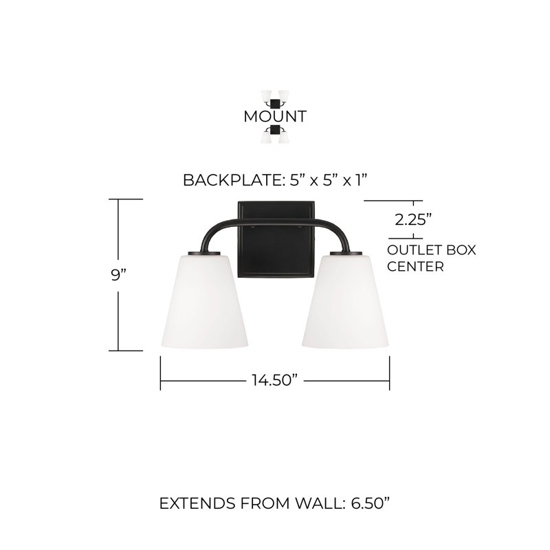 Éclairage pour meuble-lavabo à intensité variable à 2 lumières Crete, Noir mat