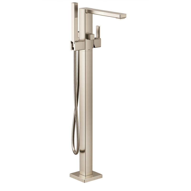 90 Degree Single Handle Floor Mounted Tub with Handshower, Brushed Nickel