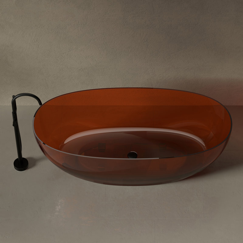 MonBlari 59" X 28" Resin Freestanding Soaking Bathtub with Pop-up Drain For Bathroom, Mocha Brown