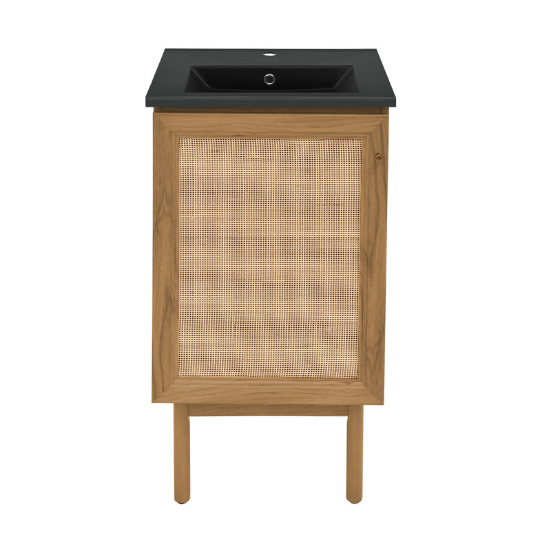 Meuble-lavabo autoportant en chêne doré 18 po avec plateau noir Classe, Noir, Chêne doré