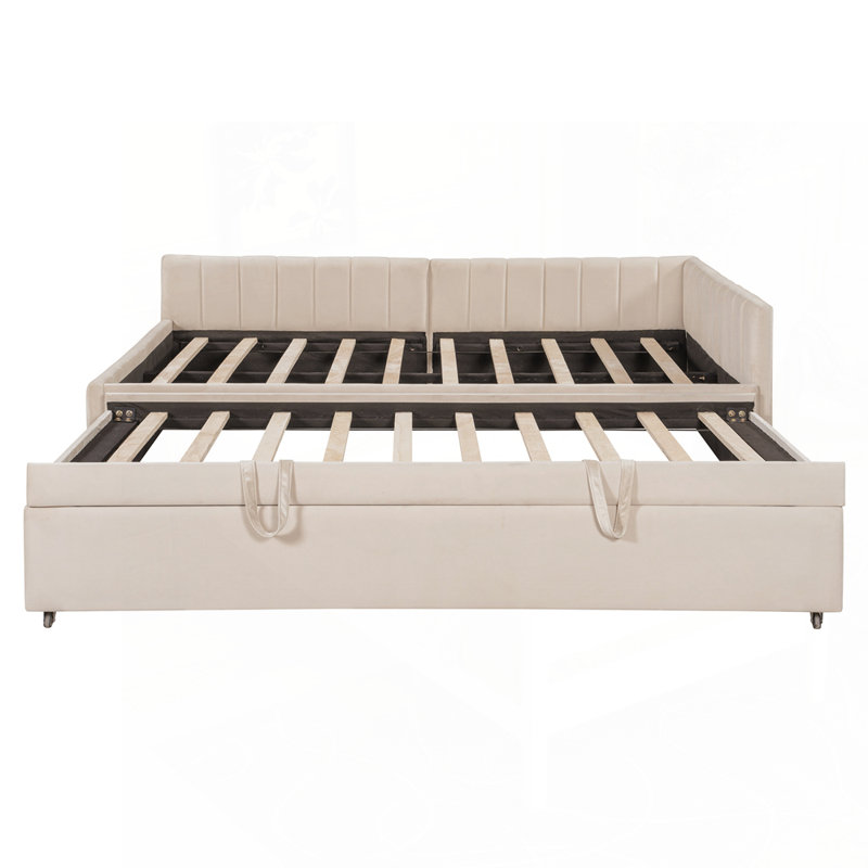 Lit de jour rembourré polyvalent avec couchette dissimulée pour plus de confort et d'espace, Beige