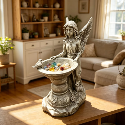 indoor/outdoor Angel Statue Bird Bath Angel Figurine Bird Feeder Basin Weatherproof Sculpture Ornament Lawn Patio Backyard Decoration 