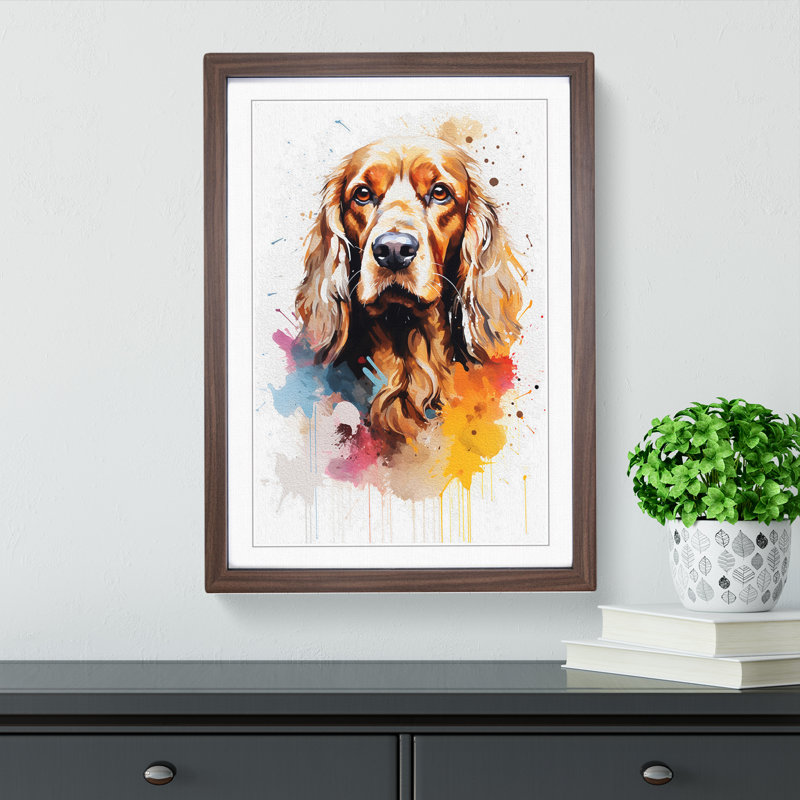 Cocker Spaniel Gestural No.3 - Single Picture Frame Print on Wood, Walnut, 46cm H x 34cm W x 2cm D