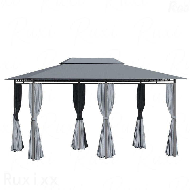 10X13FT Gazebo Steel, For Garden Use With Vented Roof & Curtains,, Gray