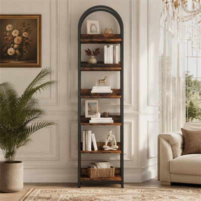 6-Tier Bookshelf, 78.7" Narrow Bookcase Arched Display Shelf