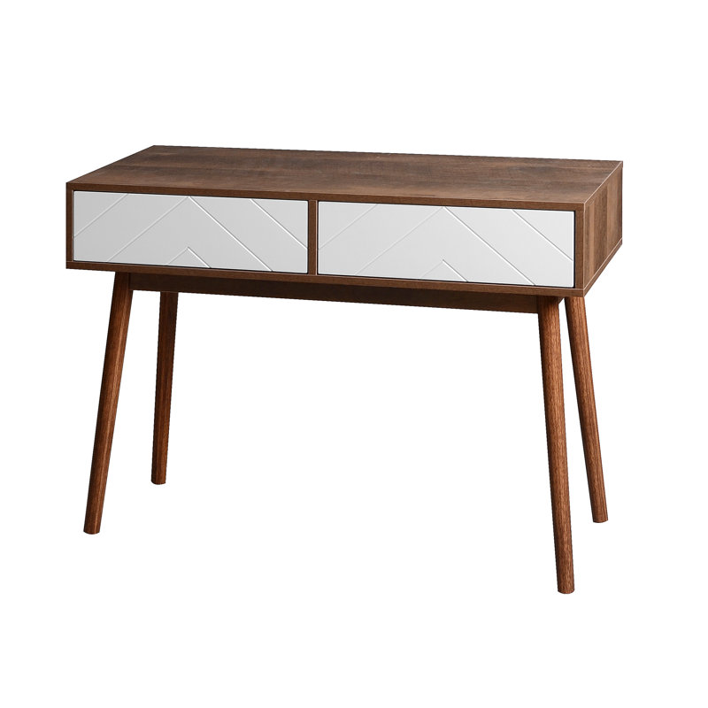 Table d'écriture avec tiroirs Mid-Century, Noyer/blanc